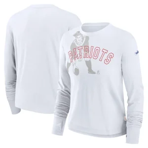 New england patriots nike womens layered logo cropped long sleeve fashion t shirt White