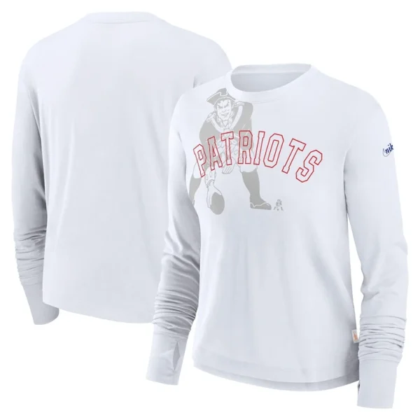 New england patriots nike womens layered logo cropped long sleeve fashion t shirt White