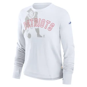 New england patriots nike womens layered logo cropped long sleeve fashion t shirt White S
