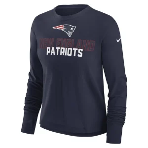 New england patriots nike womens modest crop performance long sleeve t shirt Navy S