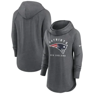 New england patriots nike womens raglan funnel neck pullover hoodie Heather charcoal