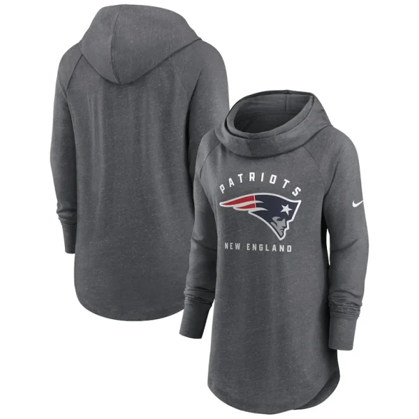 New england patriots nike womens raglan funnel neck pullover hoodie Heather charcoal