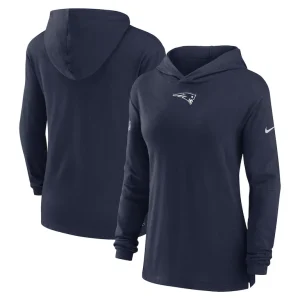 New england patriots nike womens sideline performance long sleeve hoodie t shirt Navy