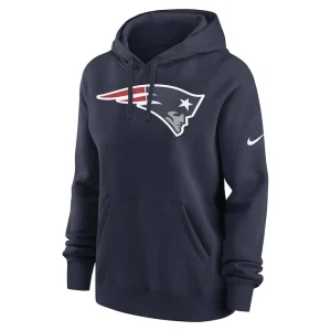 New england patriots nike womens team logo club fleece pullover hoodie Navy S