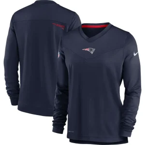 New england patriots nike womens top coach performance v neck long sleeve t shirt Navy