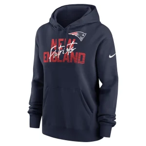 New england patriots nike womens wordmark club fleece pullover hoodie Navy S