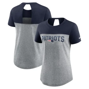 New england patriots nike womens wordmark keyhole fashion tri blend t shirt Heathered charcoalnavy