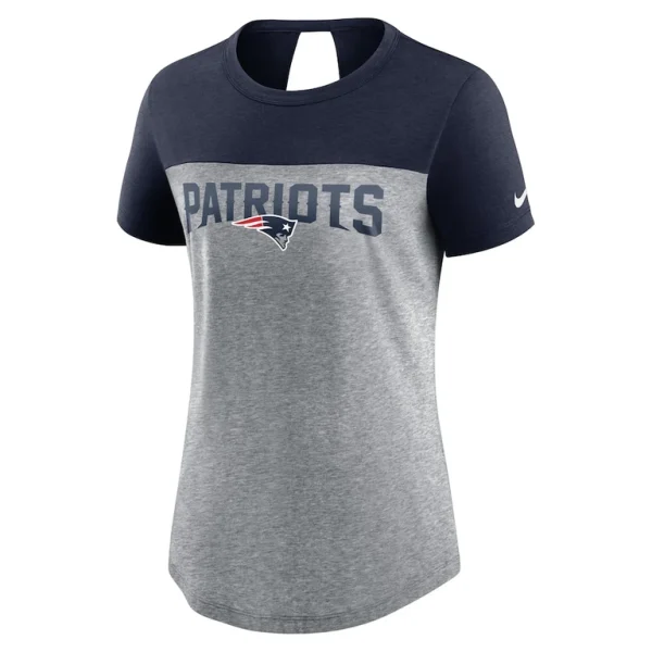 New england patriots nike womens wordmark keyhole fashion tri blend t shirt Heathered charcoalnavy S