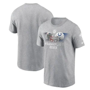 New england patriots vs. indianapolis colts nike 2023 frankfurt game essential t shirt Heather gray