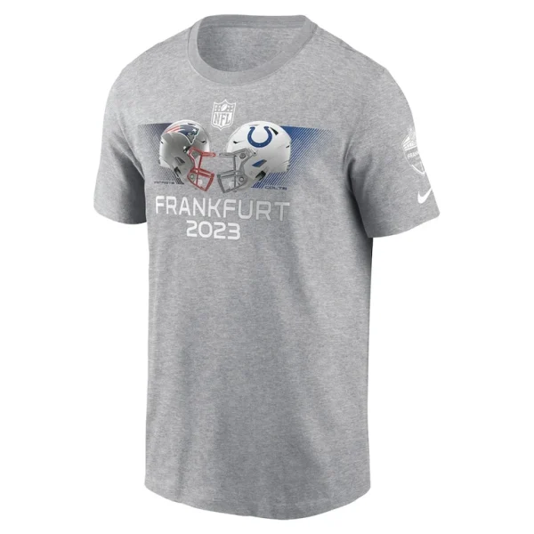 New england patriots vs. indianapolis colts nike 2023 frankfurt game essential t shirt Heather gray M