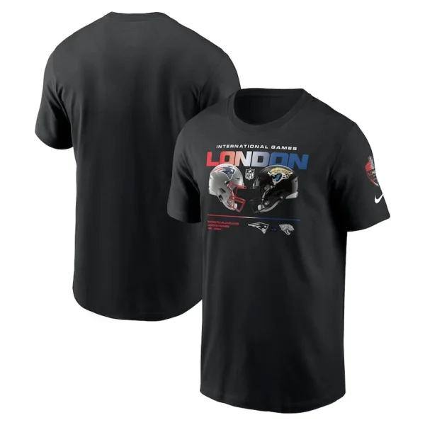New england patriots vs. jacksonville jaguars nike international games london 2024 t shirt Black