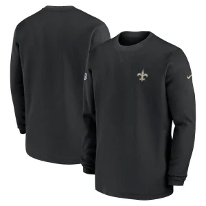 New orleans saints nike 2023 sideline throwback heavy brushed waffle long sleeve top Black