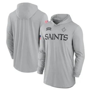 New orleans saints nike 2024 salute to service lightweight performance long sleeve hooded t shirt Gray