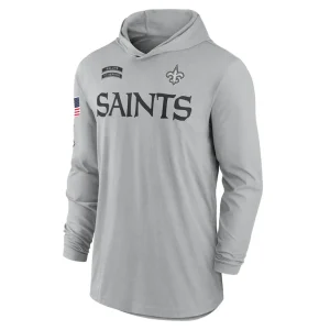 New orleans saints nike 2024 salute to service lightweight performance long sleeve hooded t shirt Gray M