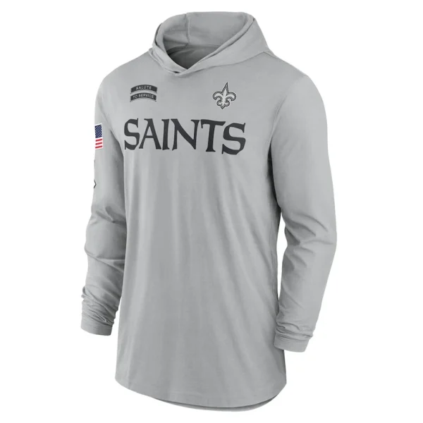 New orleans saints nike 2024 salute to service lightweight performance long sleeve hooded t shirt Gray M