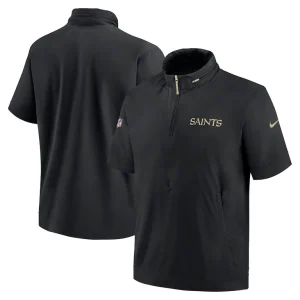 New orleans saints nike 2024 sideline coach short sleeve half zip hoodie jacket Black