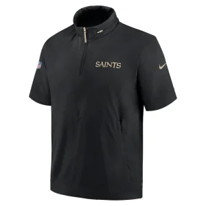 New orleans saints nike 2024 sideline coach short sleeve half zip hoodie jacket Black M