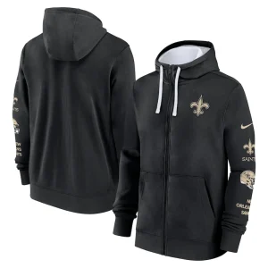New orleans saints nike club full zip hoodie jacket Black