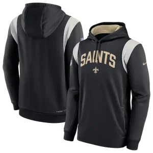 New orleans saints nike sideline athletic stack performance pullover hoodie Black