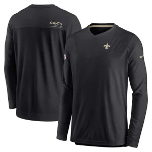 New orleans saints nike sideline coach chevron lock up long sleeve v neck performance t shirt Black