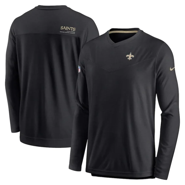 New orleans saints nike sideline coach chevron lock up long sleeve v neck performance t shirt Black