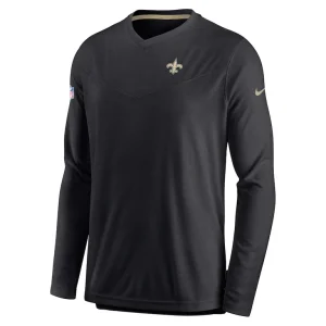 New orleans saints nike sideline coach chevron lock up long sleeve v neck performance t shirt Black M