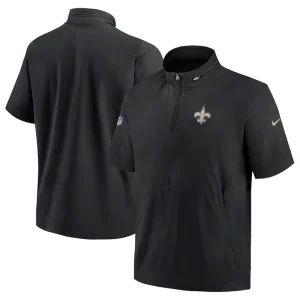 New orleans saints nike sideline coach short sleeve hoodie quarter zip jacket Black