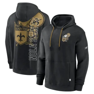New orleans saints nike throwback layered logo statement pullover hoodie Black
