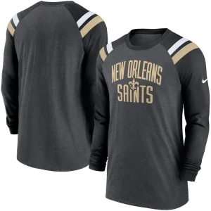 New orleans saints nike tri blend raglan athletic long sleeve fashion t shirt Heathered charcoalblack