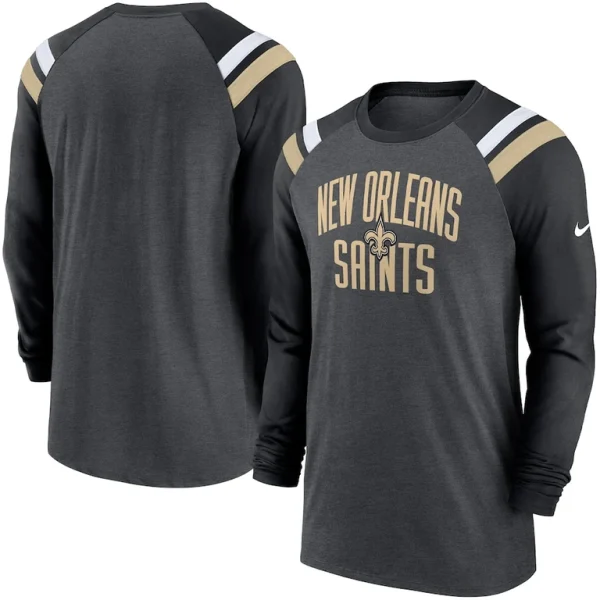 New orleans saints nike tri blend raglan athletic long sleeve fashion t shirt Heathered charcoalblack