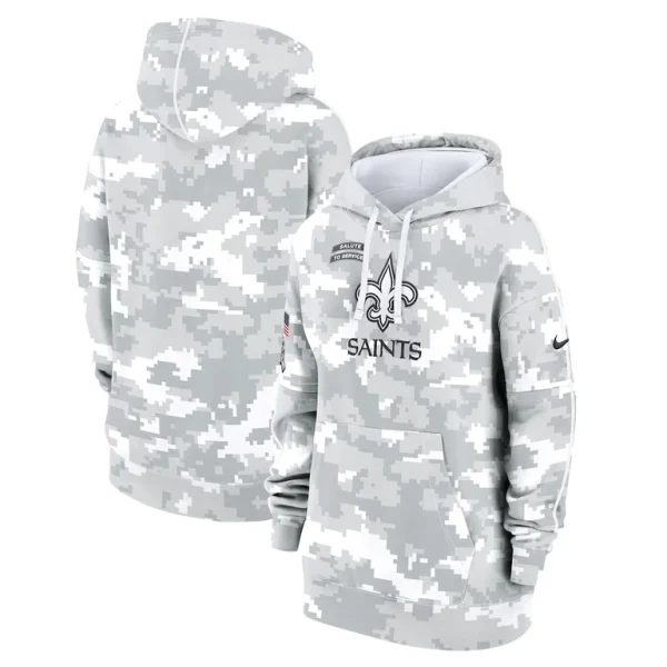 New orleans saints nike womens 2024 salute to service club fleece oversized pullover hoodie Arctic camo
