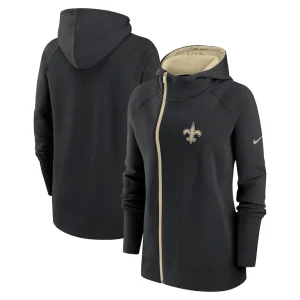 New orleans saints nike womens asymmetrical raglan full zip hoodie Black