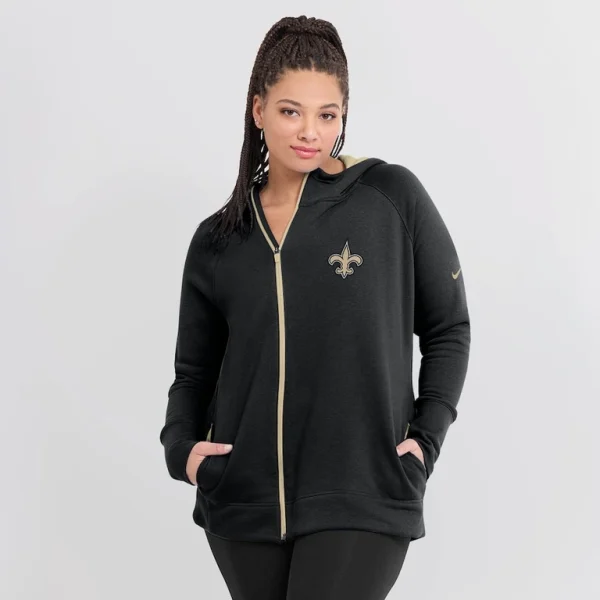 New orleans saints nike womens asymmetrical raglan full zip hoodie Black L