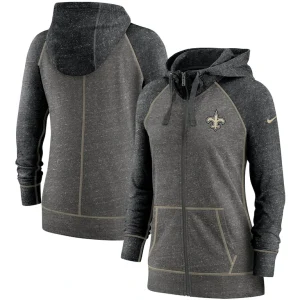 New orleans saints nike womens gym vintage raglan full zip hoodie Heathered charcoalblack