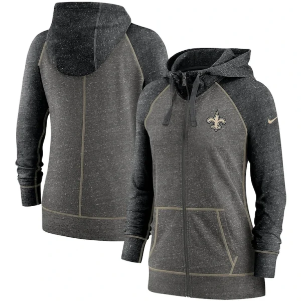 New orleans saints nike womens gym vintage raglan full zip hoodie Heathered charcoalblack