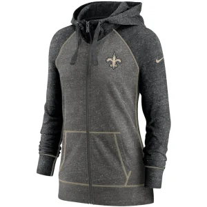 New orleans saints nike womens gym vintage raglan full zip hoodie Heathered charcoalblack S