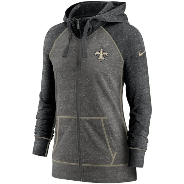 New orleans saints nike womens gym vintage raglan full zip hoodie Heathered charcoalblack S