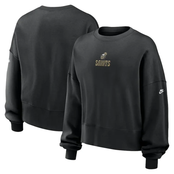 New orleans saints nike womens oversized rewind pullover sweatshirt Black