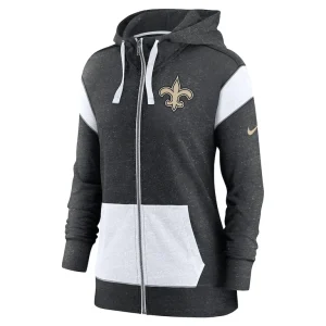 New orleans saints nike womens plus size monaco full zip lightweight hoodie Heather blackwhite Plus 2X