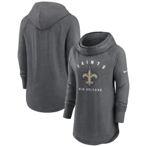New orleans saints nike womens raglan funnel neck pullover hoodie Heather charcoal