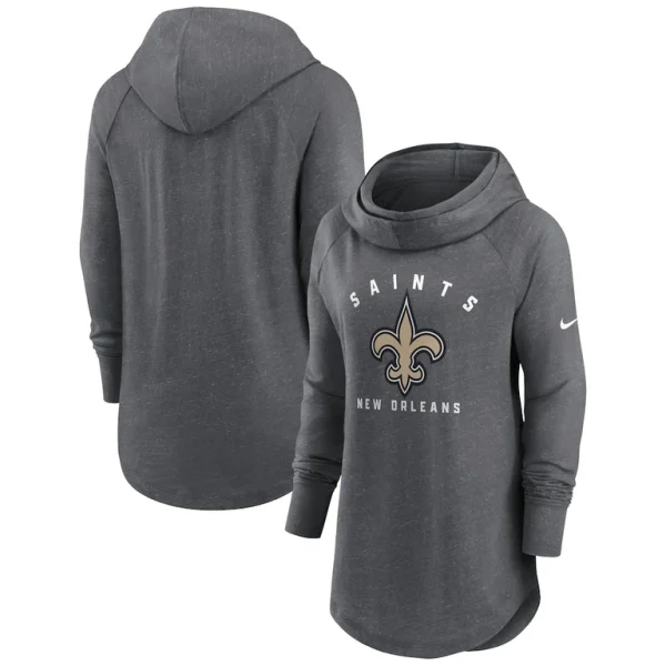 New orleans saints nike womens raglan funnel neck pullover hoodie Heather charcoal