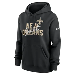 New orleans saints nike womens wordmark club fleece pullover hoodie Black S