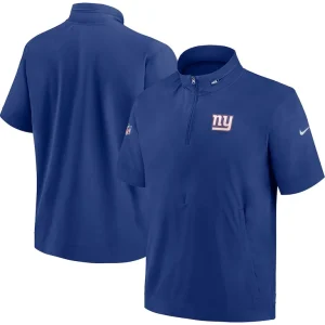 New york giants nike sideline coach short sleeve hoodie quarter zip jacket Royal