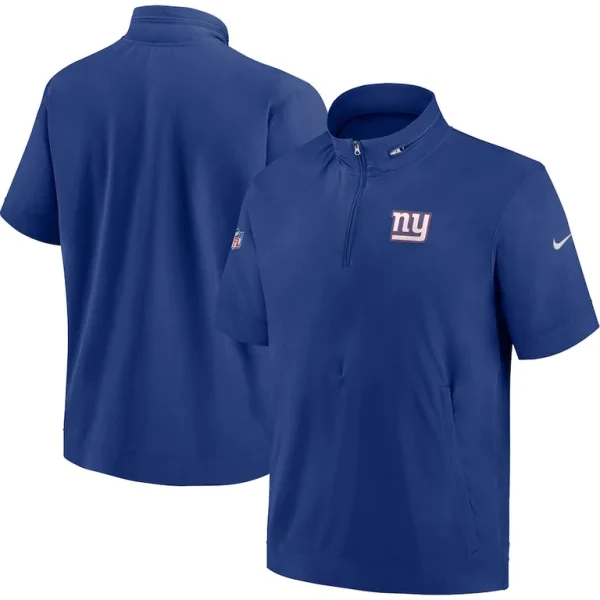 New york giants nike sideline coach short sleeve hoodie quarter zip jacket Royal