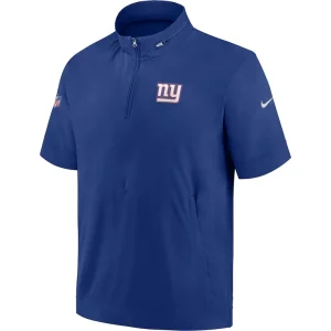 New york giants nike sideline coach short sleeve hoodie quarter zip jacket Royal M
