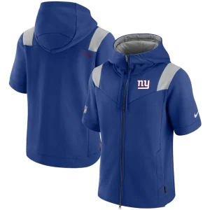 New york giants nike sideline showout short sleeve full zip hoodie Royal