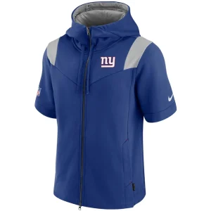 New york giants nike sideline showout short sleeve full zip hoodie Royal M