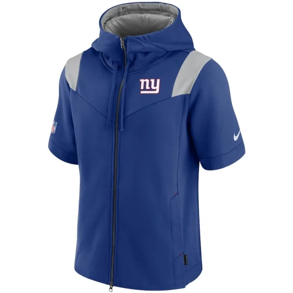 New york giants nike sideline showout short sleeve full zip hoodie Royal M