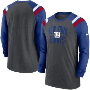 New york giants nike tri blend raglan athletic long sleeve fashion t shirt Heathered charcoalroyal