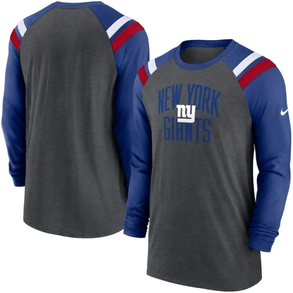 New york giants nike tri blend raglan athletic long sleeve fashion t shirt Heathered charcoalroyal